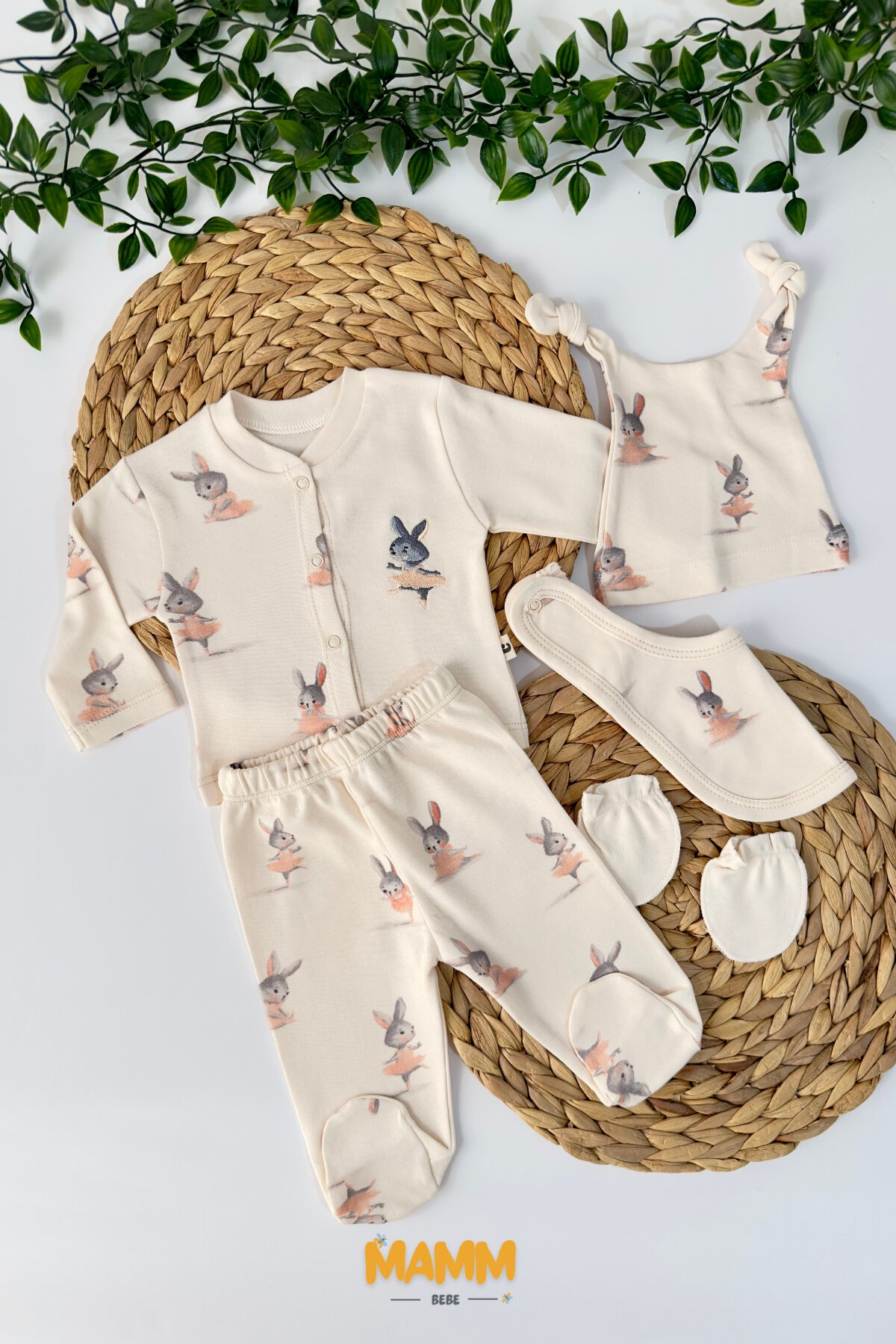 0-3 AY KIZ TAVŞAN NAKIŞLI 5Lİ ZIBIN SET