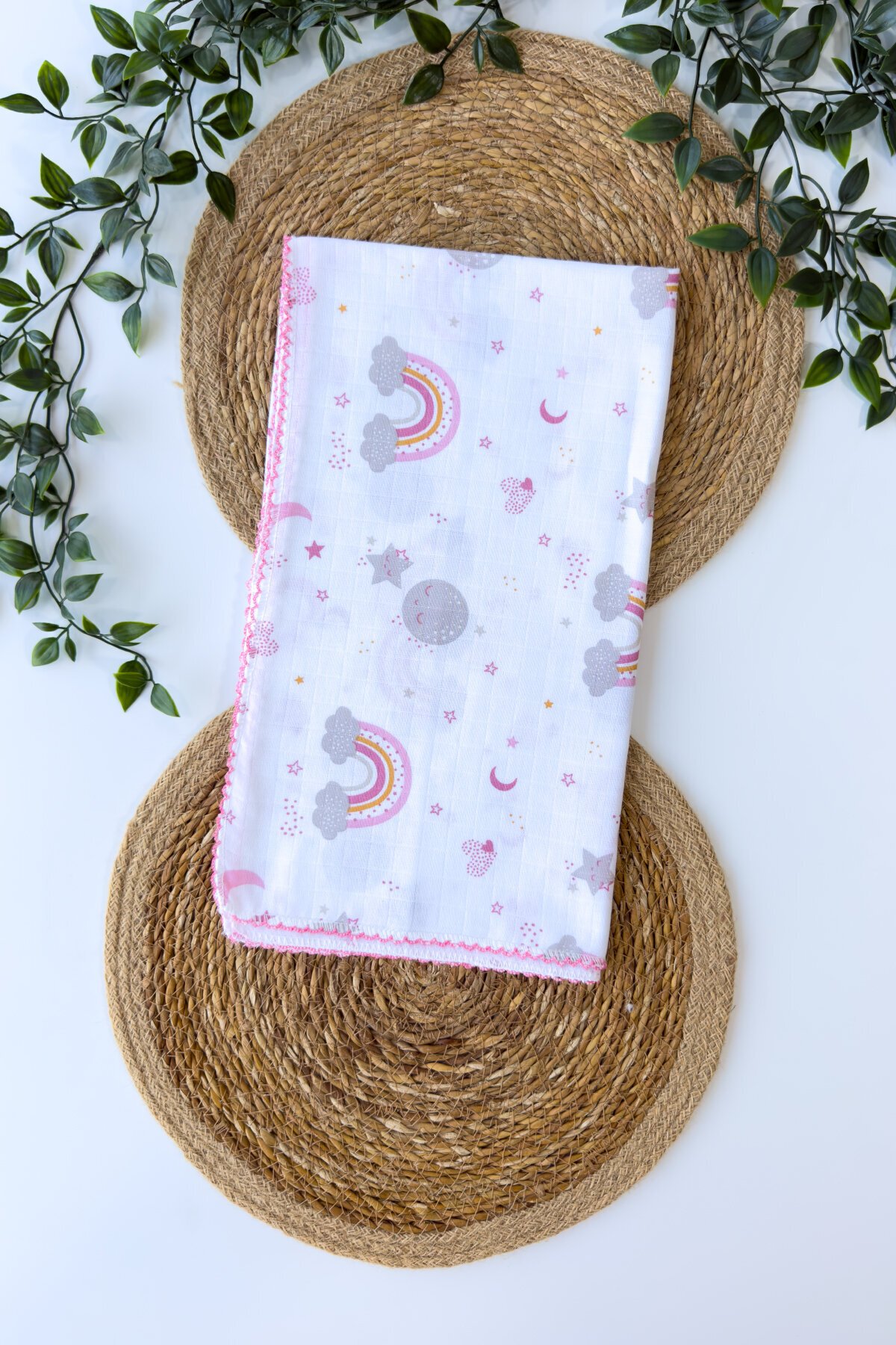 TEK KATLI PEMBE GÖKKUŞAĞI DESENLİ MÜSLİN BATTANİYE 80*90 CM