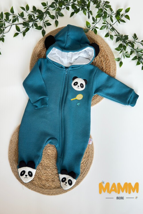 0-12 AY PANDA BASKILI ŞARDONLU KAPŞONLU TULUM YEŞİL