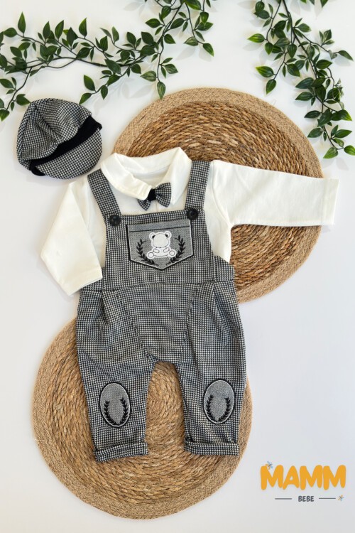 0-12 AY YAKALI ŞAPKALI SALOPETLİ MANŞETLİ TULUM SİYAH