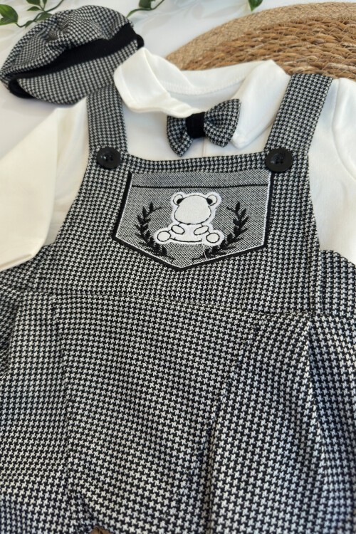 0-12 AY YAKALI ŞAPKALI SALOPETLİ MANŞETLİ TULUM SİYAH