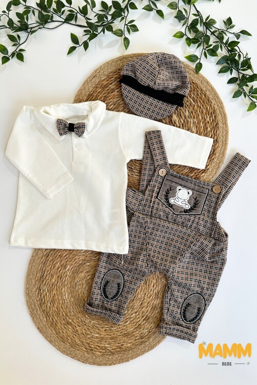 0-12 AY YAKALI ŞAPKALI SALOPETLİ MANŞETLİ TULUM KAHVE