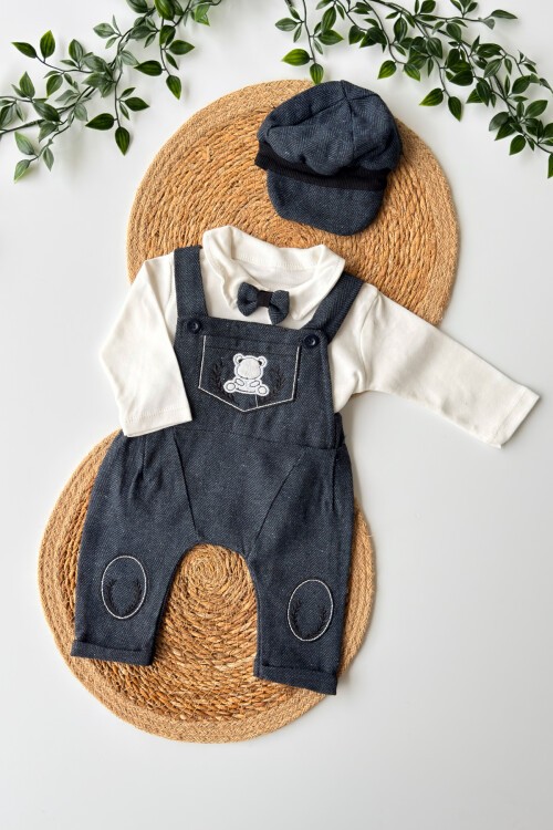 0-12 AY YAKALI ŞAPKALI SALOPETLİ MANŞETLİ TULUM LACİVERT