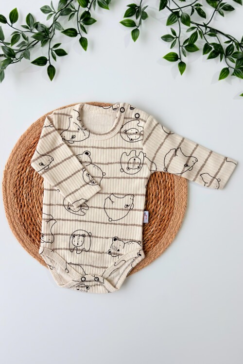 0-18 AY BOZ AYI BASKILI UZUN KOLLU BADİ