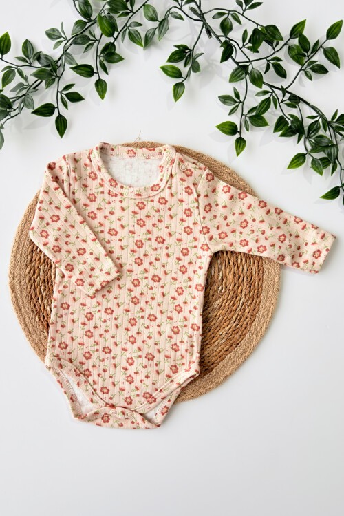 0-18 AY ÇİÇEK BASKILI UZUN KOLLU BADİ