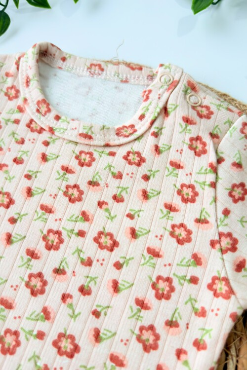 0-18 AY ÇİÇEK BASKILI UZUN KOLLU BADİ