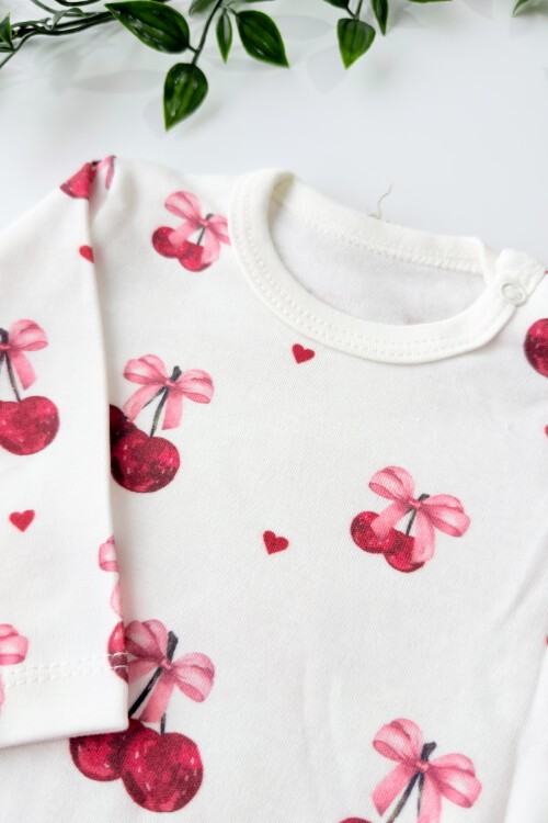 0-18 AY KİRAZ BASKILI UZUN KOLLU BADİ