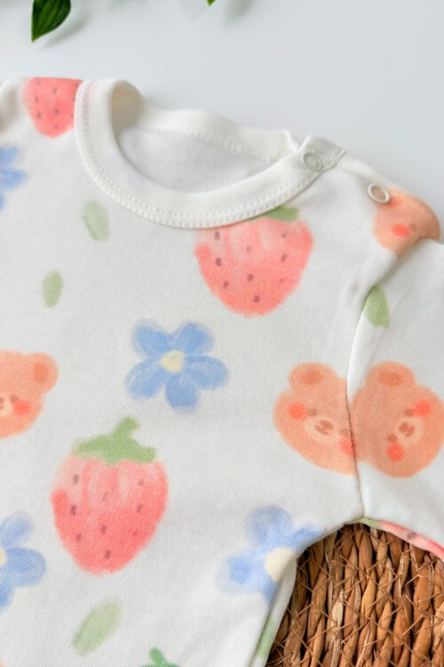 0-18 AY ÇİLEK BASKILI UZUN KOLLU BADİ