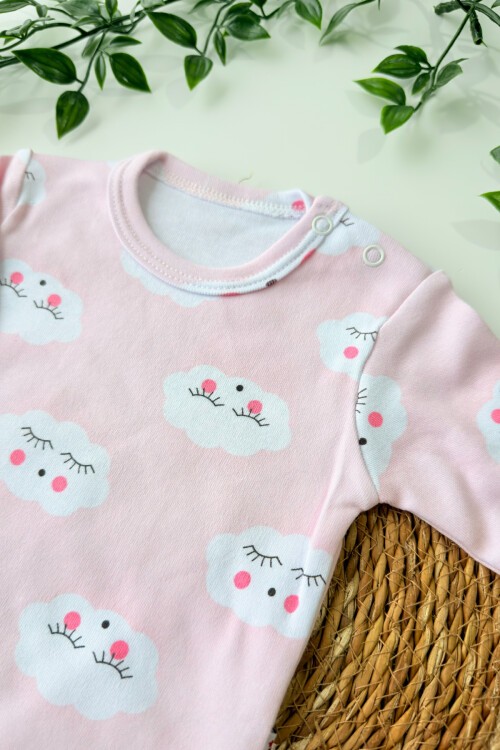 0-18 AY KİRPİK BULUT BASKILI UZUN KOLLU BADİ