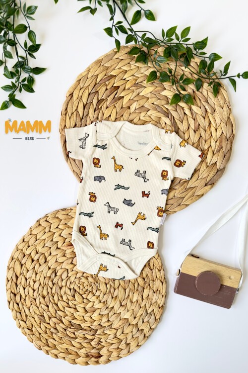 0-3-6-9 AY HAYVANLAR ALEMİ DESENLİ KOLLU ZIBIN EKRU