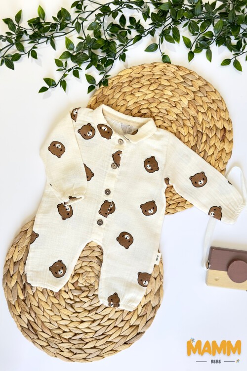 0-3 AY AYICIKLI MÜSLİN VE ŞAPKALI TULUM EKRU