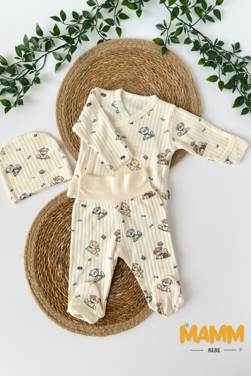 0-3 AY KÖPEKCİK DESENLİ ÜÇLÜ TAKIM