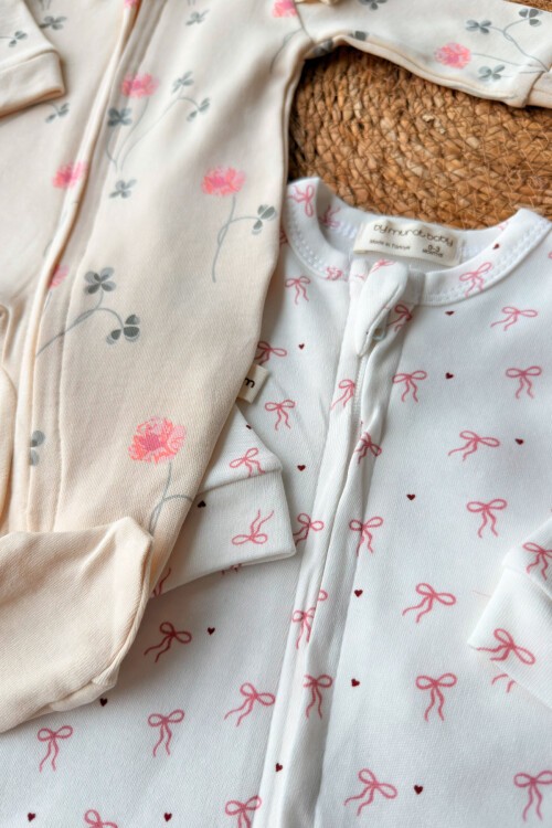 0-3 AY FİYONK DESENLİ FERMUARLI PATİKLİ ÜÇLÜ TULUM