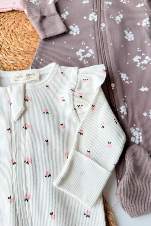 0-3 AY ÇİÇEK DESENLİ FERMUARLI PATİKLİ ÜÇLÜ TULUM