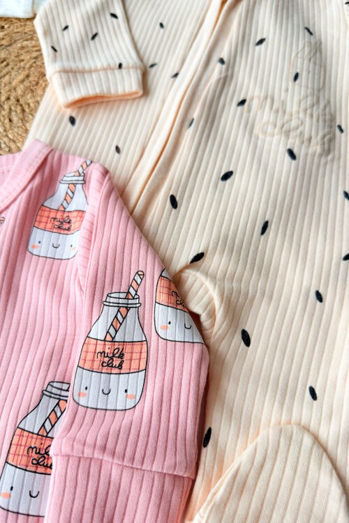 0-3 AY MİLK FİGÜRLÜ FERMUARLI PATİKLİ ÜÇLÜ TULUM