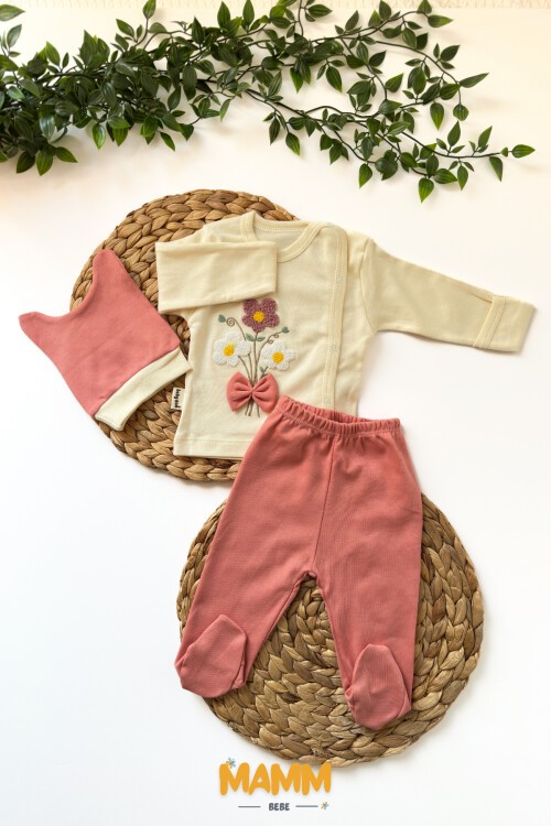 0-3 AY SÜZİNE ÇİÇEKLİ ÜÇLÜ TAKIM