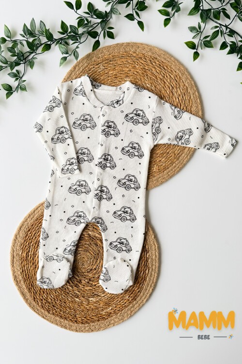 0-3 AY WAFFLE KUMAŞ ARABA DESENLİ PATİKLİ TULUM