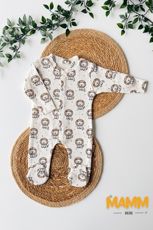 0-3 AY WAFFLE KUMAŞ ASLAN DESENLİ PATİKLİ TULUM