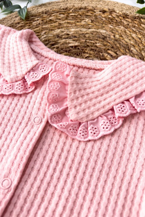 0-3 AY WAFFLE KUMAŞ FİSTOLU TULUM PEMBE
