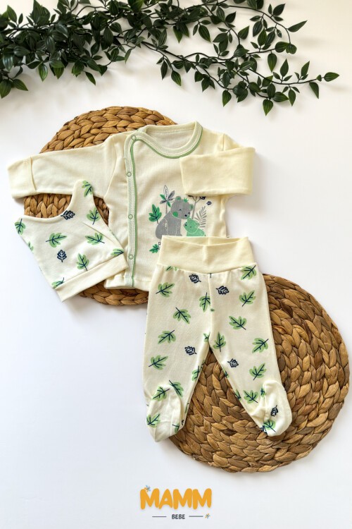 0-3 AY YAPRAK DESENLİ ÜÇLÜ TAKIM