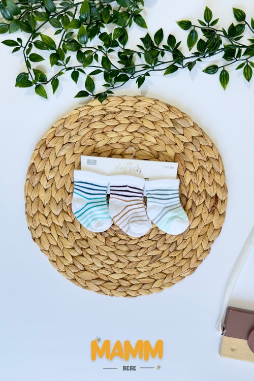 0-6 AY 3LÜ ÇİZGİLİ ÇORAP Y