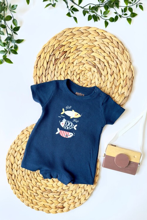 0-6 AY BALIK DESENLİ ŞORT TULUM LACİVERT