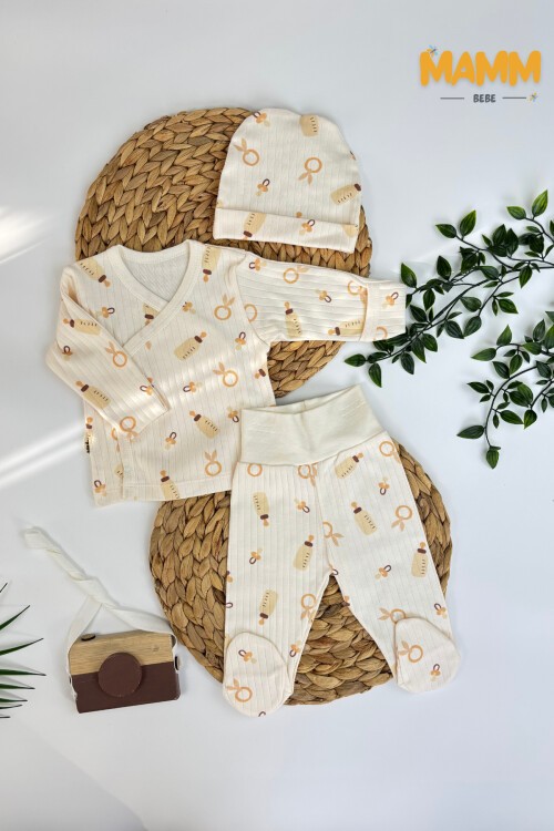 0-3 AY BİBERON DESENLİ ÜÇLÜ TAKIM