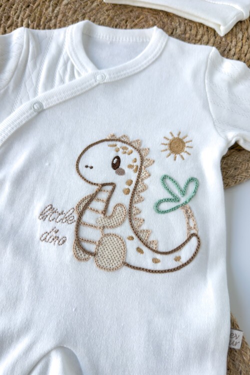 0-6 AY DİNO DESENLİ PREMATÜRE TULUM BEYAZ