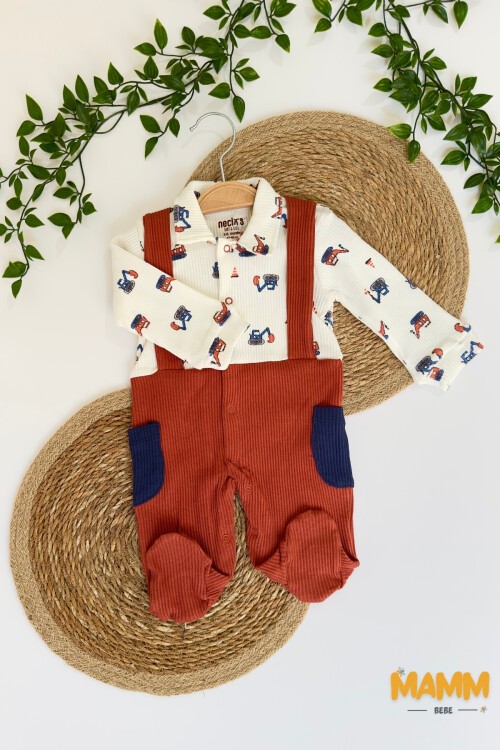 0-6 AY KEPÇE DESENLİ SALOPETLİ PATİKLİ TULUM KİREMİT