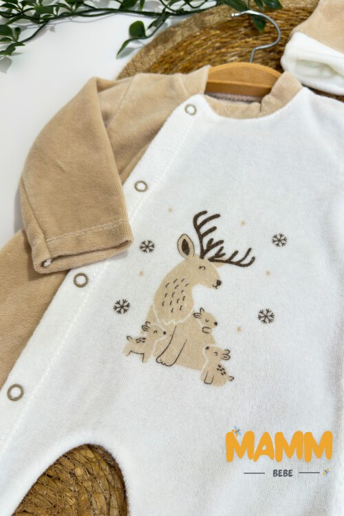 0-6 AY GEYİK BASKILI KADİFE PATİKLİ TULUM KAHVE