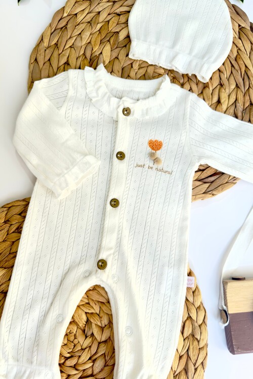 0-6 AY LALELİ DÜĞMELİ PREMATÜRE TULUM BEYAZ