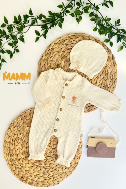 0-6 AY LALELİ DÜĞMELİ PREMATÜRE TULUM EKRU