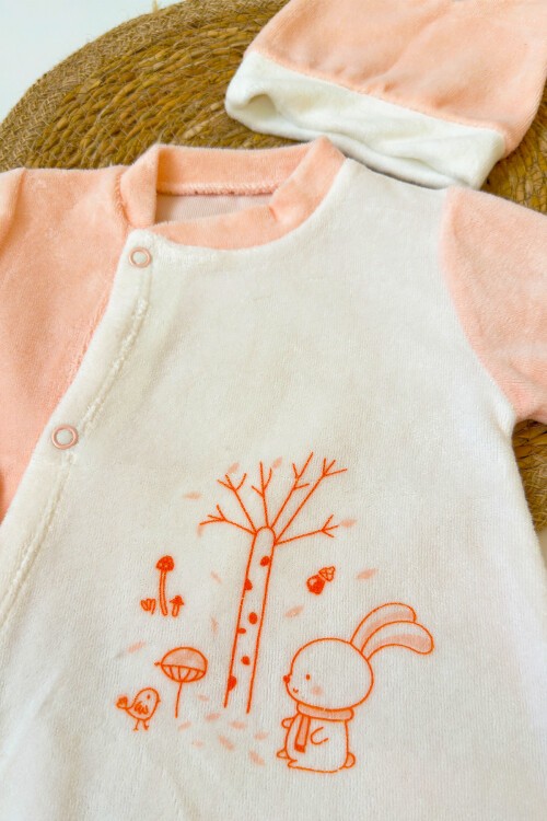 0-6 AY TAVŞAN BASKILI KADİFE PATİKLİ TULUM SOMON