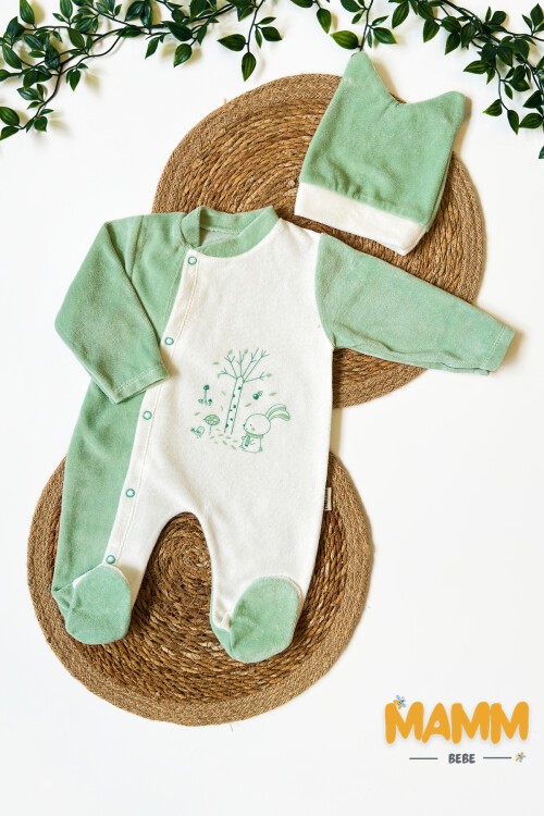 0-6 AY TAVŞAN BASKILI KADİFE PATİKLİ TULUM YEŞİL
