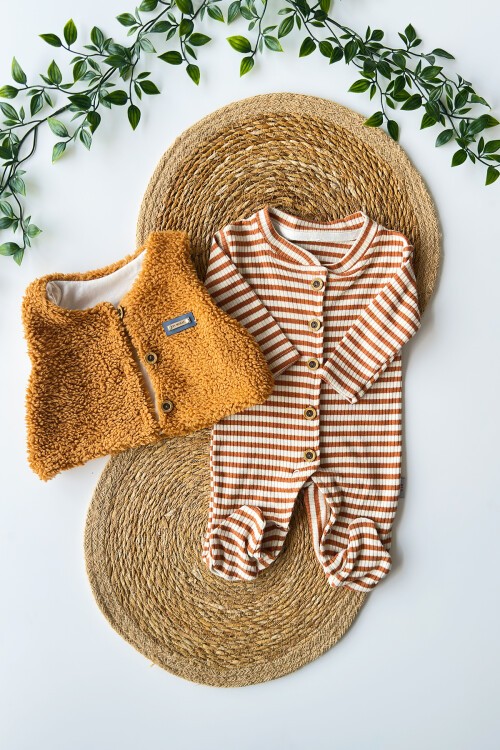 0-6 AY YELEKLİ ÇİZGİLİ TULUM BEJ