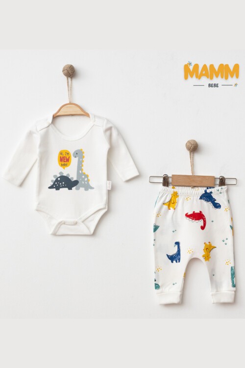0-9 AY 2Lİ DİNO DESENLİ KOLLU TAKIM BEYAZ