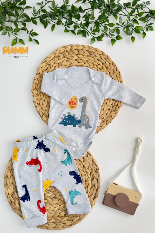 0-9 AY 2Lİ DİNO DESENLİ KOLLU TAKIM GRİ