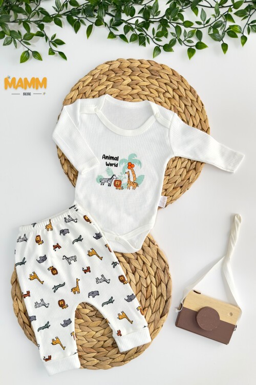 0-9 AY 2Lİ HAYVANLAR ALEMİ KOLLU TAKIM BEYAZ