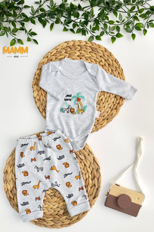 0-9 AY 2Lİ HAYVANLAR ALEMİ KOLLU TAKIM GRİ