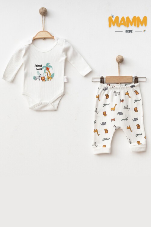 0-9 AY 2Lİ HAYVANLAR ALEMİ KOLLU TAKIM BEYAZ