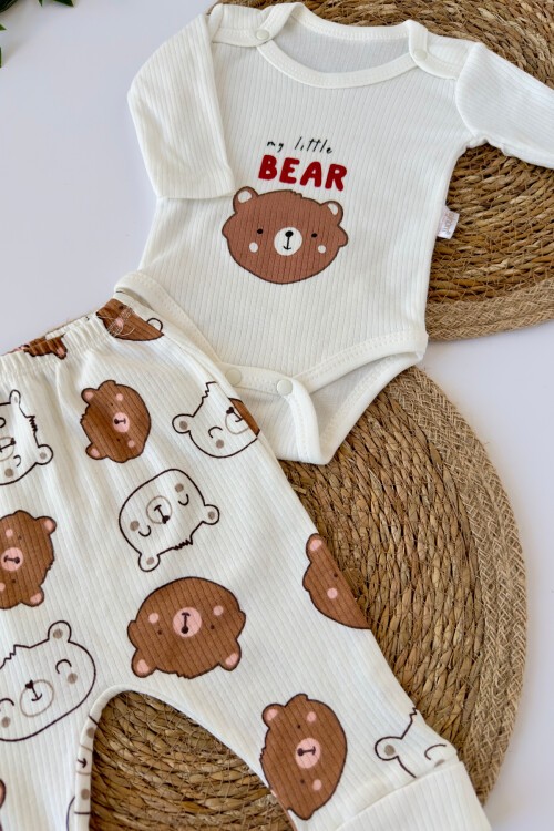 0-9 AY 2Lİ YENİ AYICIK DESENLİ KOLLU TAKIM KAHVERENGİ