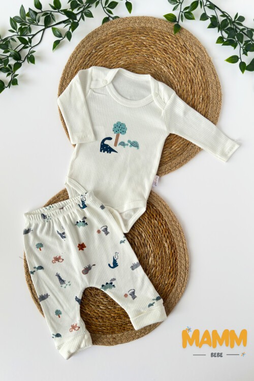 0-9 AY 2Lİ YENİ SAFARİ DESENLİ KOLLU TAKIM BEYAZ