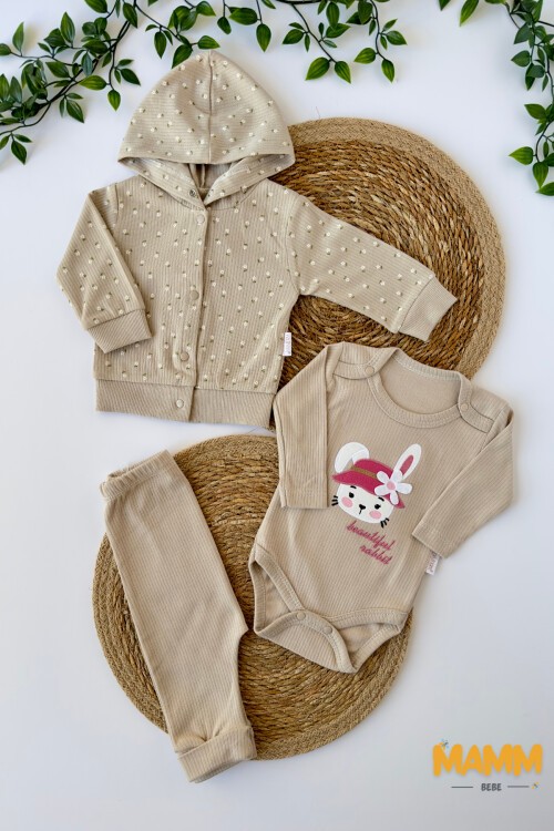 0-9 AY 3LÜ ÇİÇEK DESENLİ TAKIM KAHVE