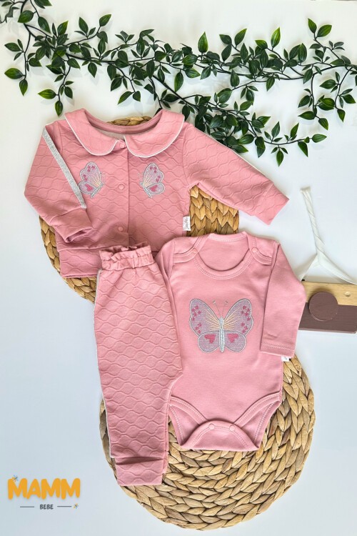 0-9 AY 3LÜ YAKALI KELEBEK NAKIŞLI TAKIM GÜL KURUSU