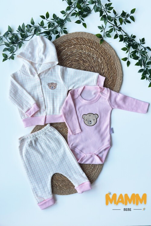 0-9 AY 3LÜ YENİ AYICIKLI TAKIM PEMBE