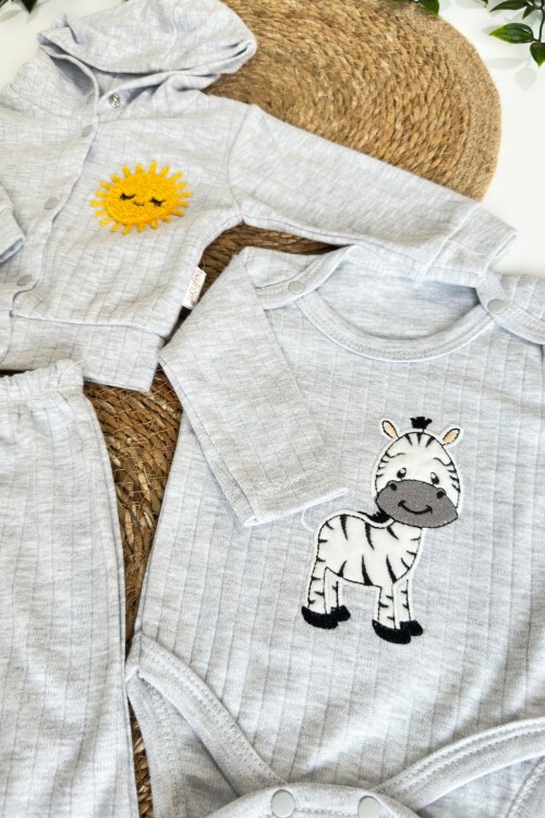 0-9 AY 3LÜ ZEBRA YAKALI TAKIM GRİ