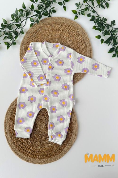 0-9 AY İRİ ÇİÇEK DESENLİ MANŞETLİ TULUM MOR