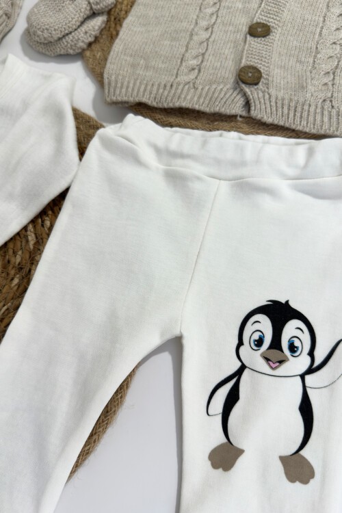 0-9 AY TRİKO YELEKLİ PENGUENLİ 6LI TAKIM KAHVE