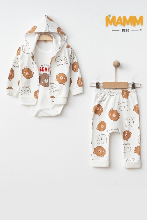 0-9 AY 3LÜ YENİ  AYICIK DESENLİ TAKIM