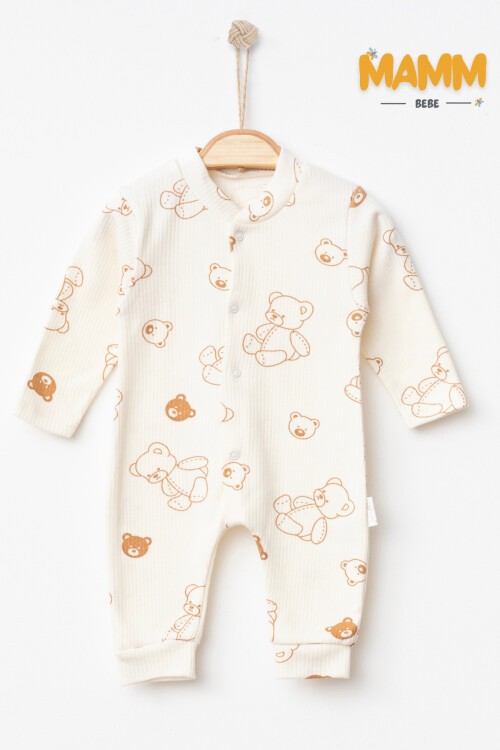 1-3-6 AY ÜÇ RENK AYICIK DESENLİ MANŞETLİ TULUM BEYAZ